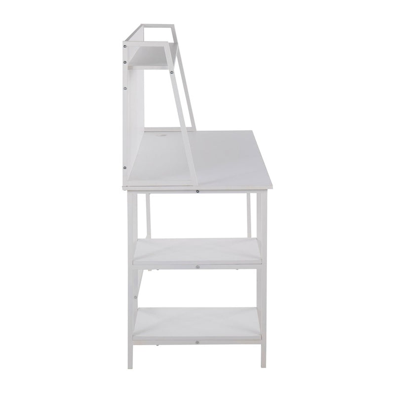 LumiSource Geo Shelf Desk 47in White Steel/White MDF | Contemporary Office Desk with Shelves | Home Office & Study | Model OFD-GEOSHFWW