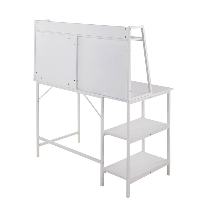 LumiSource Geo Shelf Desk in White Steel/White MDF