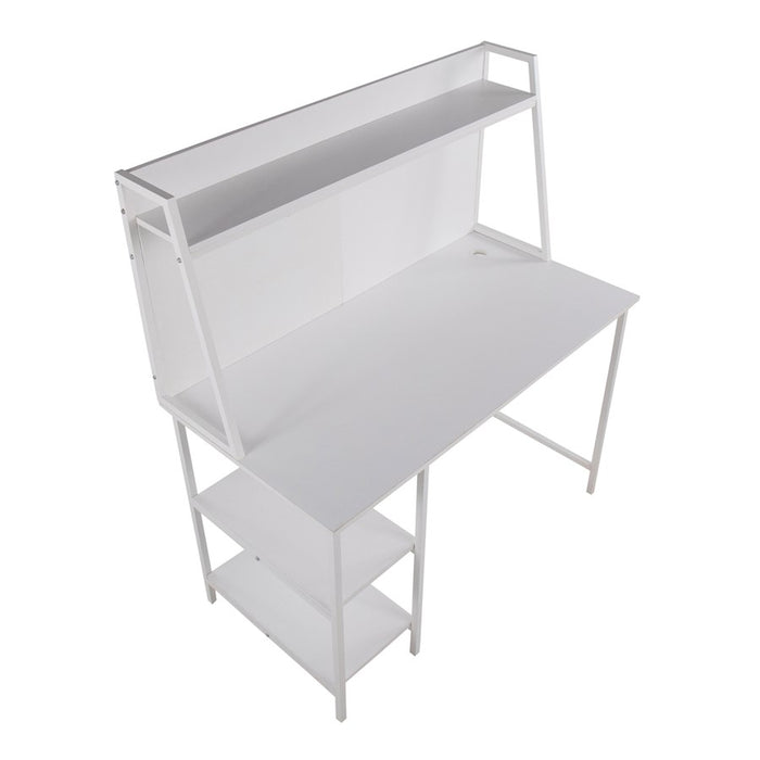 LumiSource Geo Shelf Desk in White Steel/White MDF