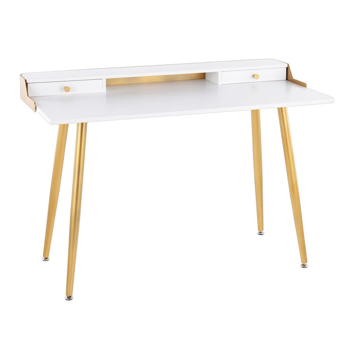 LumiSource Harvey Desk in Gold Steel/White Wood - OFD-HRVYAUW