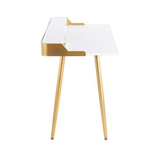 LumiSource Harvey Desk in Gold Steel/White Wood