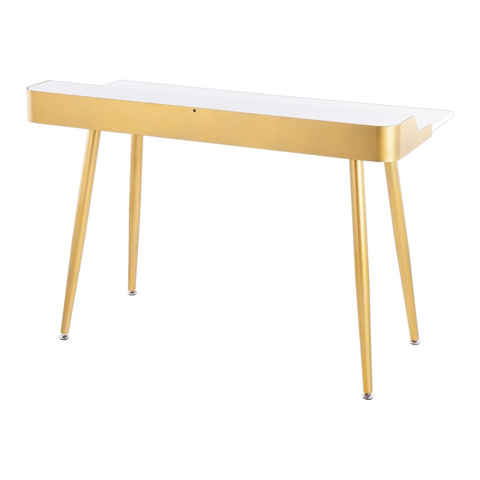 LumiSource Harvey Desk in Gold Steel/White Wood