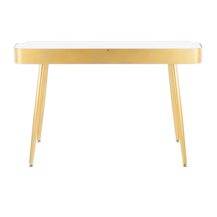 LumiSource Harvey Desk in Gold Steel/White Wood