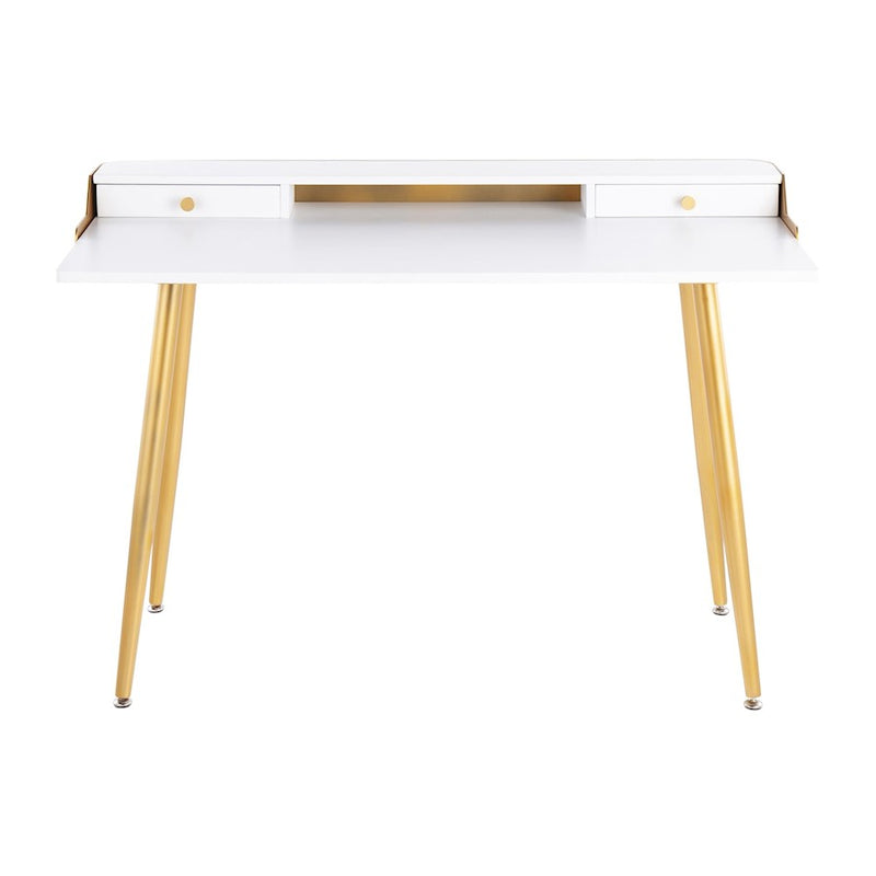 LumiSource Harvey Desk in Gold Steel/White Wood