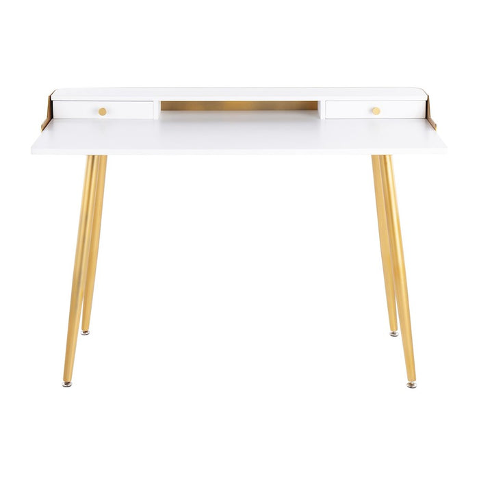 LumiSource Harvey Desk in Gold Steel/White Wood