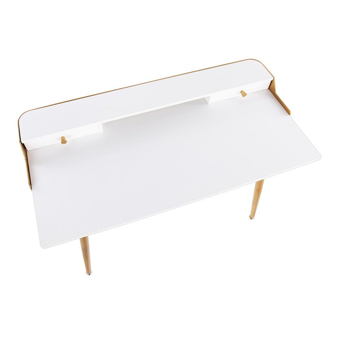 LumiSource Harvey Desk in Gold Steel/White Wood
