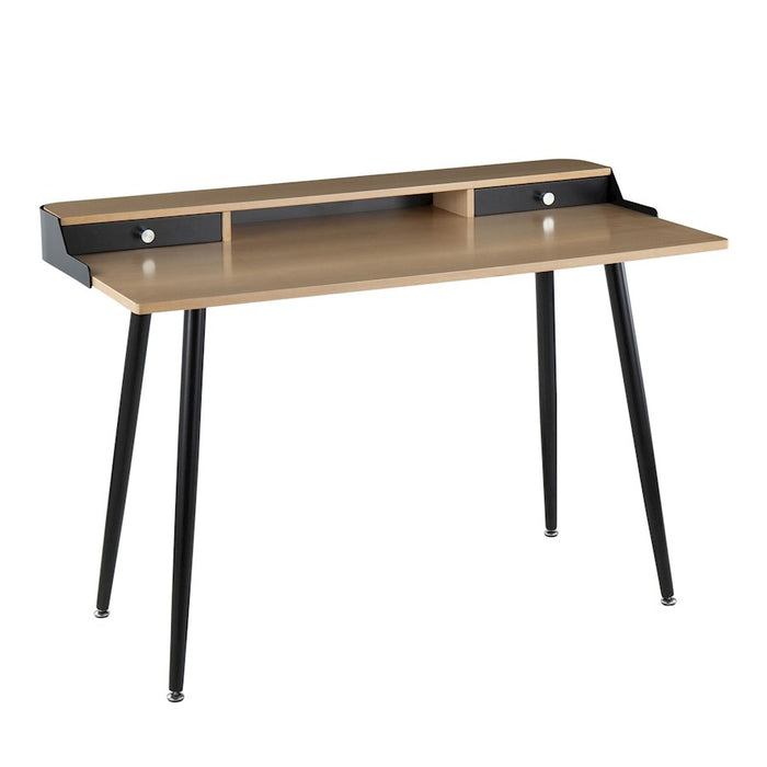 LumiSource Harvey Desk, Black Steel/Natural/Black/Nickel - OFD-HRVYNABK
