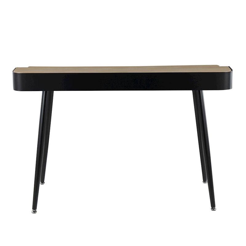 LumiSource Harvey Desk 48in Black Steel/Natural Wood/Black Wood/Nickel | Mid-Century Modern Desk with Drawers | Home Office | Model OFD-HRVYNABK