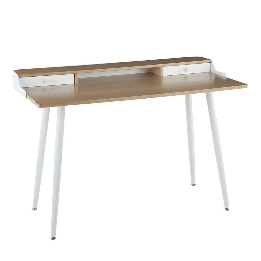 LumiSource Harvey Desk in White Steel/Natural Wood/White Wood - OFD-HRVYNAW