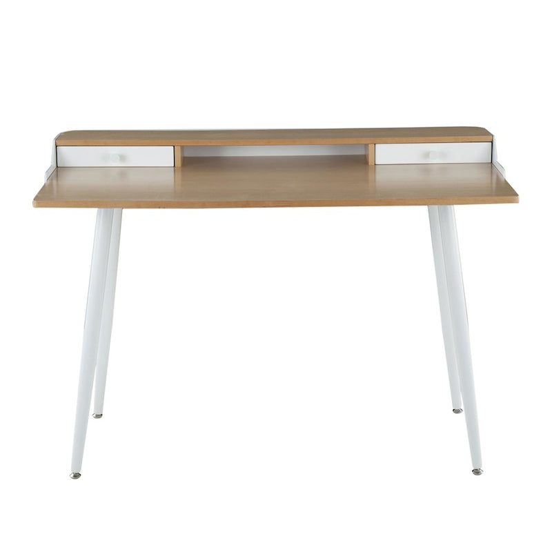 LumiSource Harvey Desk 48in W | Mid-Century White Steel & Natural Wood Top | Home Office & Study Desk | 48 x 24 x 33 in | Model OFD-HRVYNAW