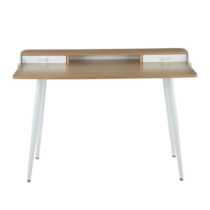LumiSource Harvey Desk in White Steel/Natural Wood/White Wood