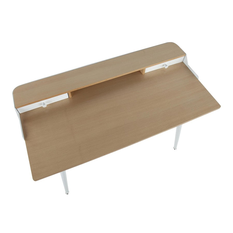LumiSource Harvey Desk in White Steel/Natural Wood/White Wood