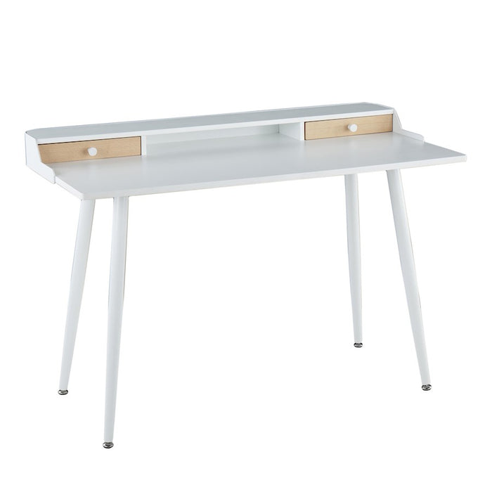 LumiSource Harvey Desk in White Steel/White Wood/Natural Wood - OFD-HRVYWNA