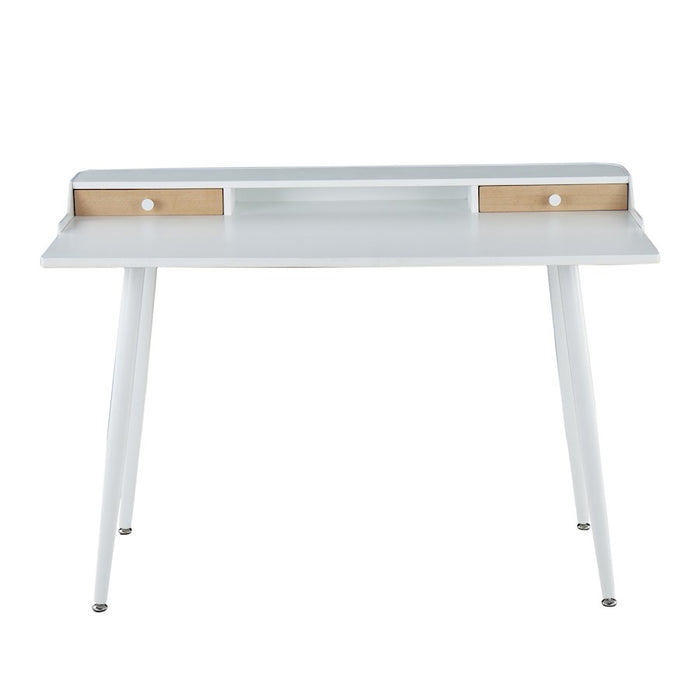 LumiSource Harvey Desk in White Steel/White Wood/Natural Wood