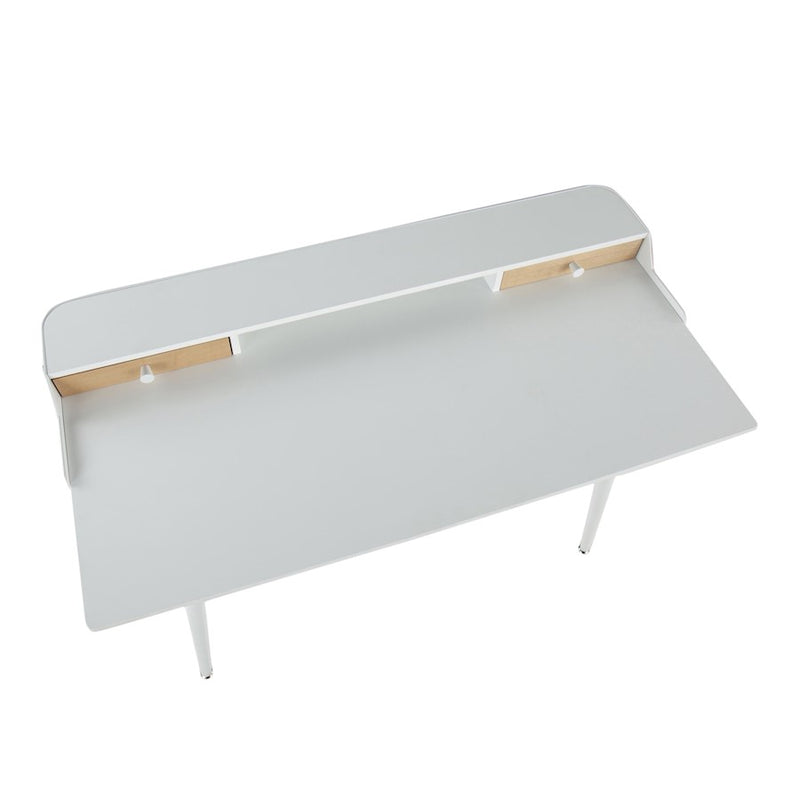 LumiSource Harvey Desk in White Steel/White Wood/Natural Wood