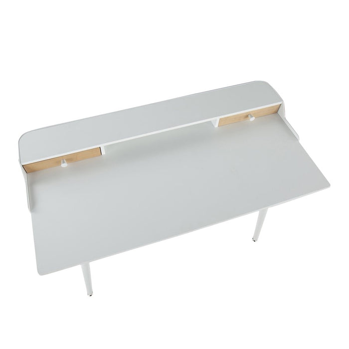 LumiSource Harvey Desk in White Steel/White Wood/Natural Wood