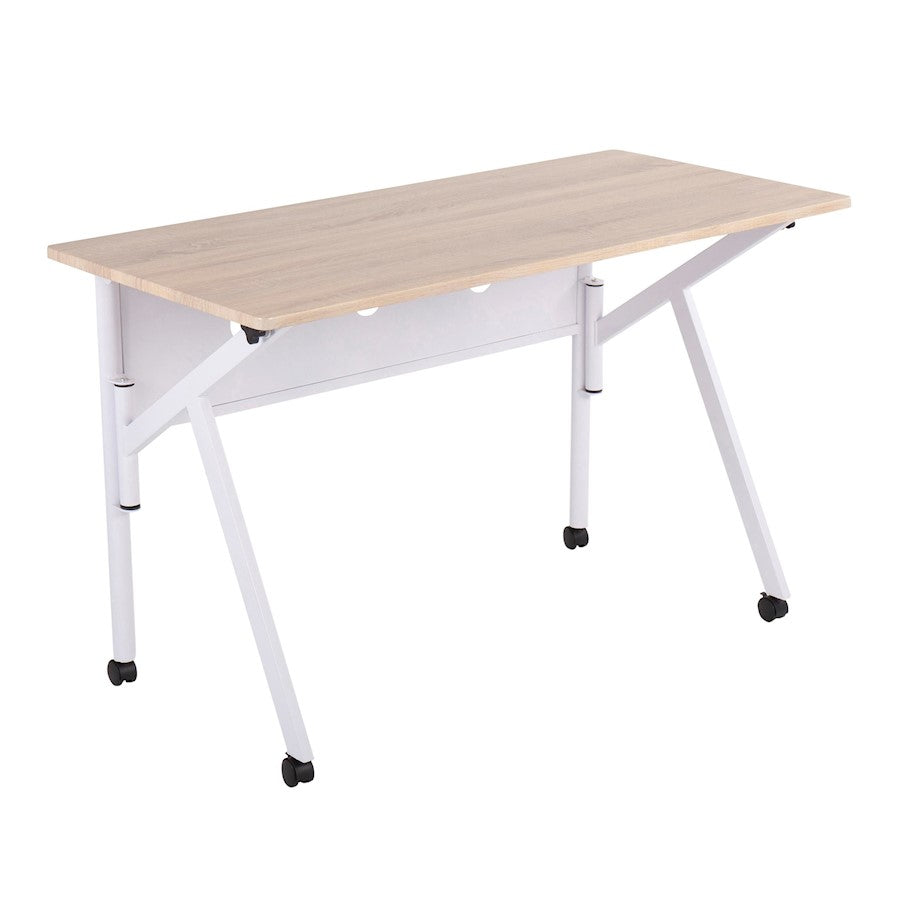 LumiSource K-Fold Desk in White Steel/Natural MDF - OFD-KFOLDWNA