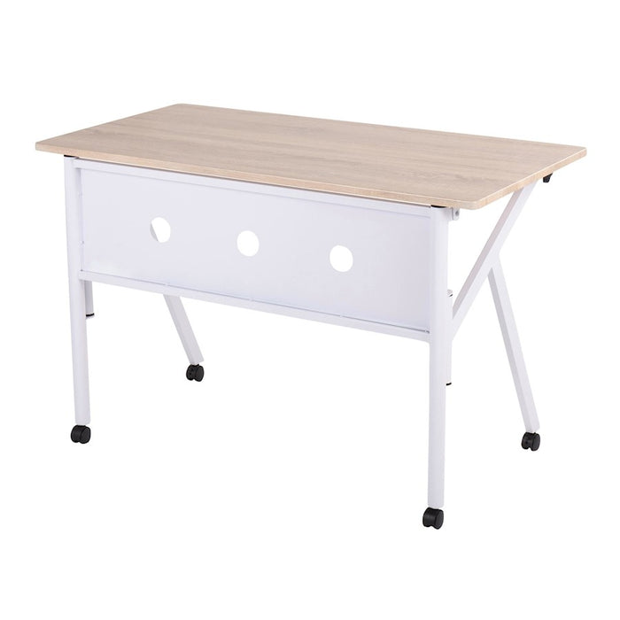 LumiSource K-Fold Desk in White Steel/Natural MDF