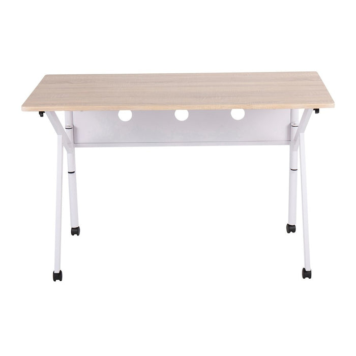 LumiSource K-Fold Desk in White Steel/Natural MDF