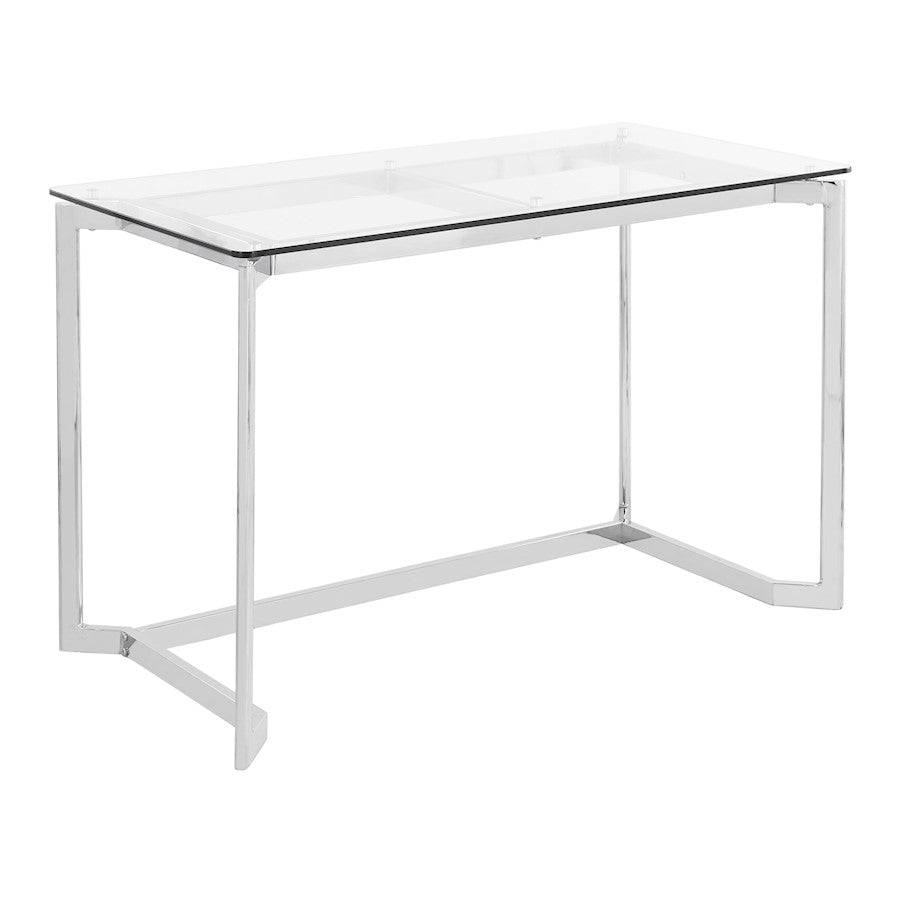 LumiSource Masters Office Desk in Mirrored Chrome/Clear Glass - OFD-MSTRSSCL