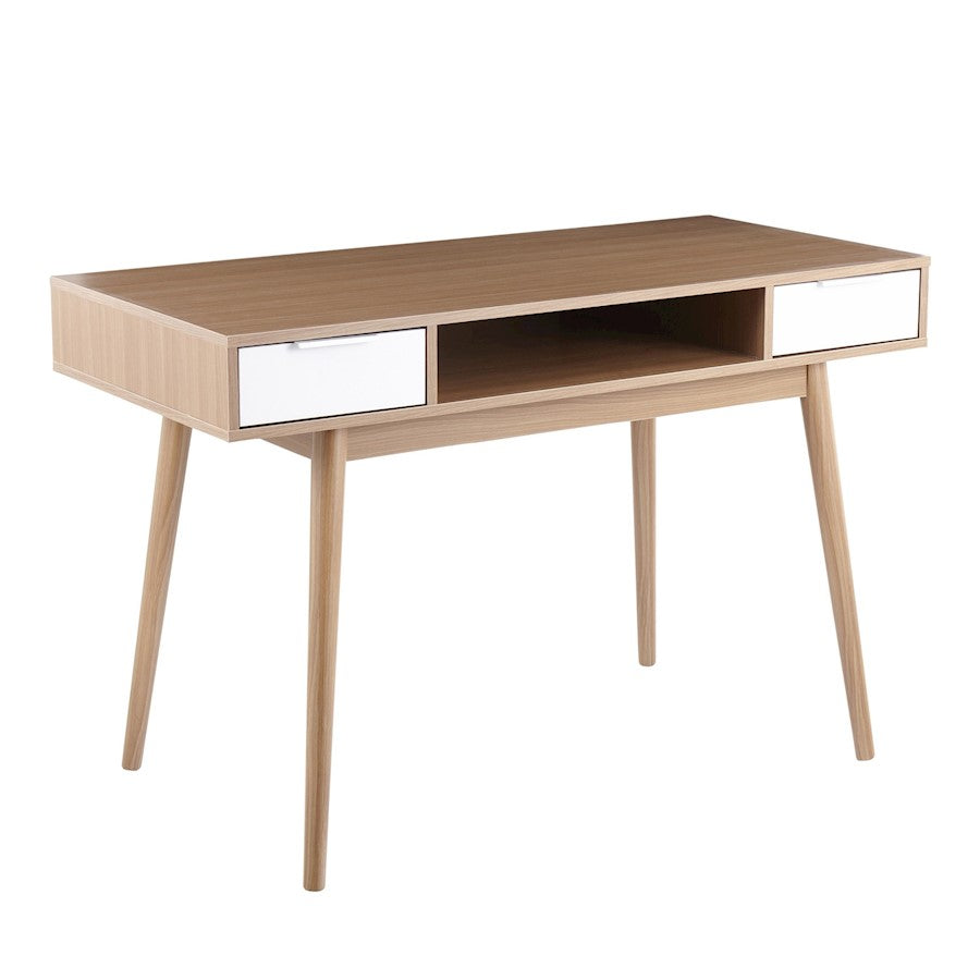 LumiSource Pebble Double Desk in Natural Wood/White Wood - OFD-PEBBLEDBLNAW