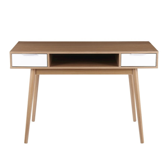LumiSource Pebble Double Desk in Natural Wood/White Wood