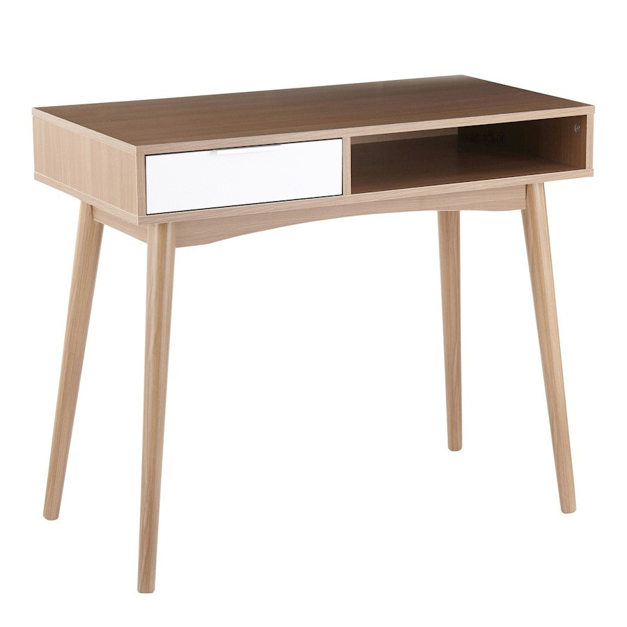 LumiSource Pebble Desk in Natural Wood/White Wood - OFD-PEBBLENAW