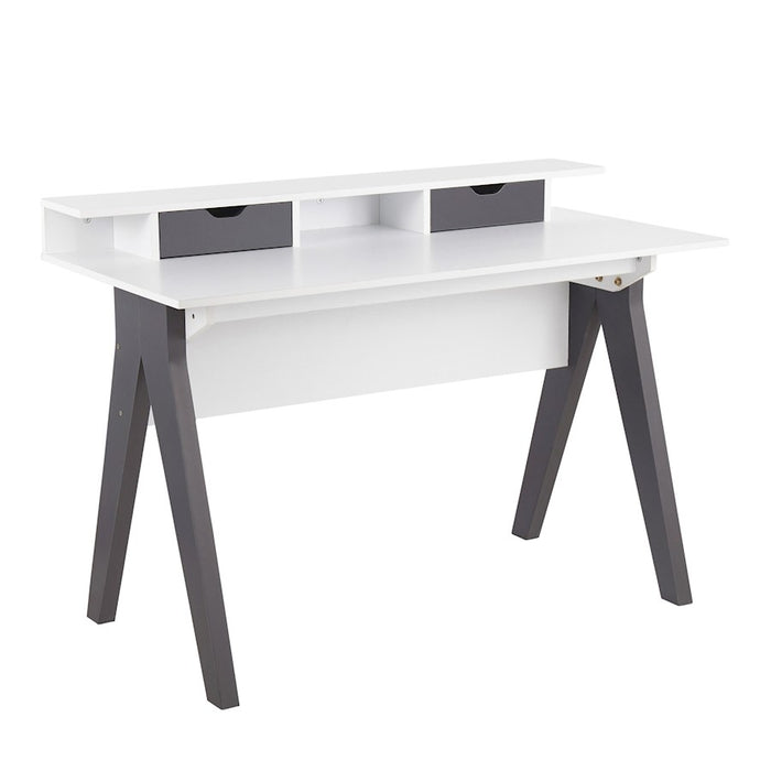 LumiSource Wishbone Desk in Grey Wood/White Wood - OFD-WISHGYW