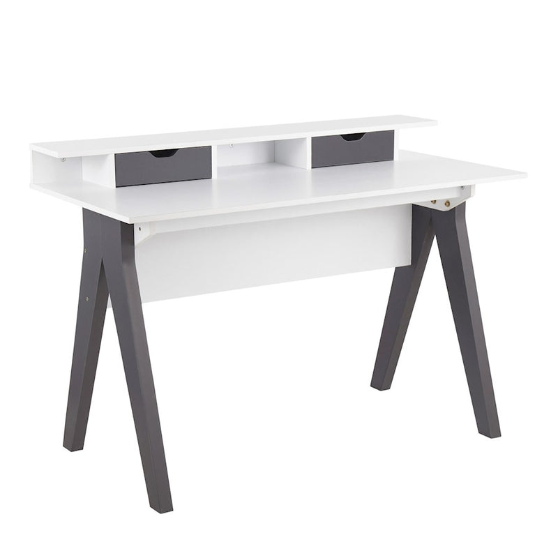 LumiSource Wishbone Desk 47in White Wood Top | Grey Wood Accents | Home Office & Study Desk | 47 x 23 x 34 in | Model OFD-WISHGYW