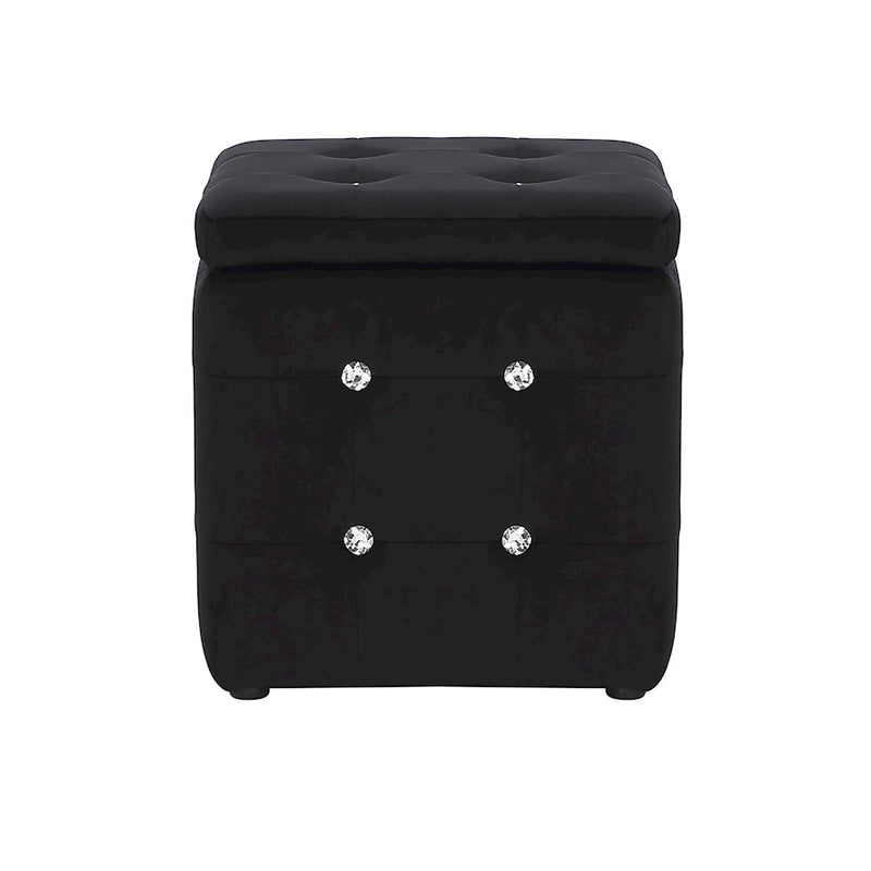 LumiSource Pouf Square Ottoman in Black Velvet