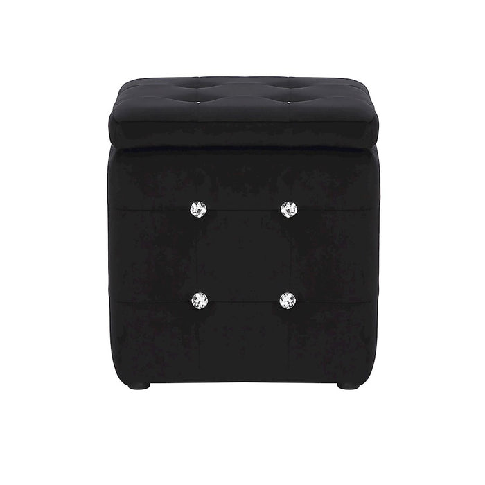 LumiSource Pouf Square Ottoman in Black Velvet