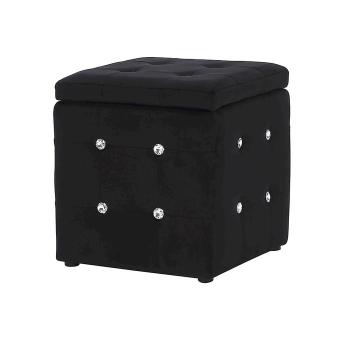 LumiSource Pouf Square Ottoman in Black Velvet