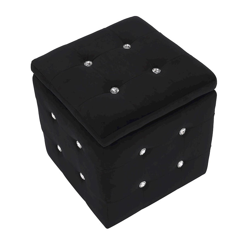 LumiSource Pouf Square Ottoman in Black Velvet