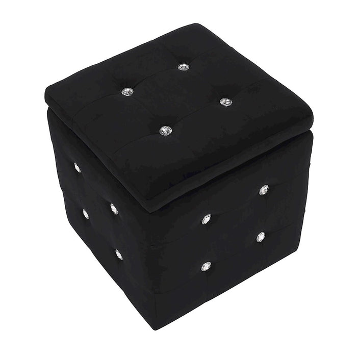 LumiSource Pouf Square Ottoman in Black Velvet