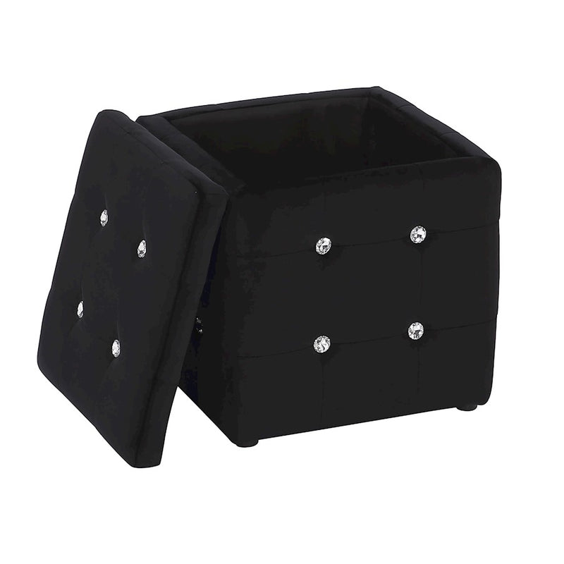 LumiSource Pouf Square Ottoman in Black Velvet