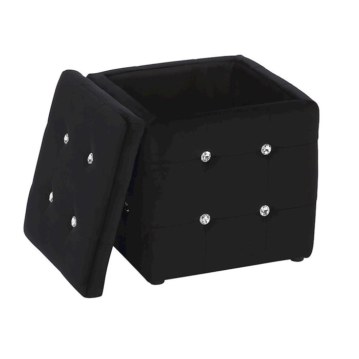 LumiSource Pouf Square Ottoman in Black Velvet