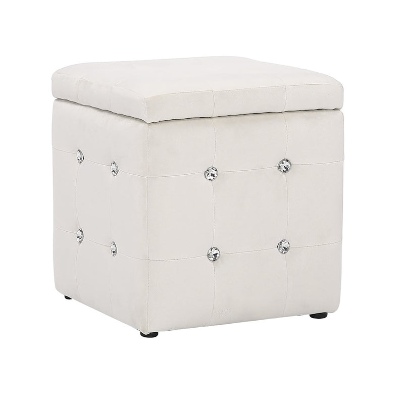 LumiSource Pouf Square Ottoman in White Velvet - OT-AH-POUFSQVW