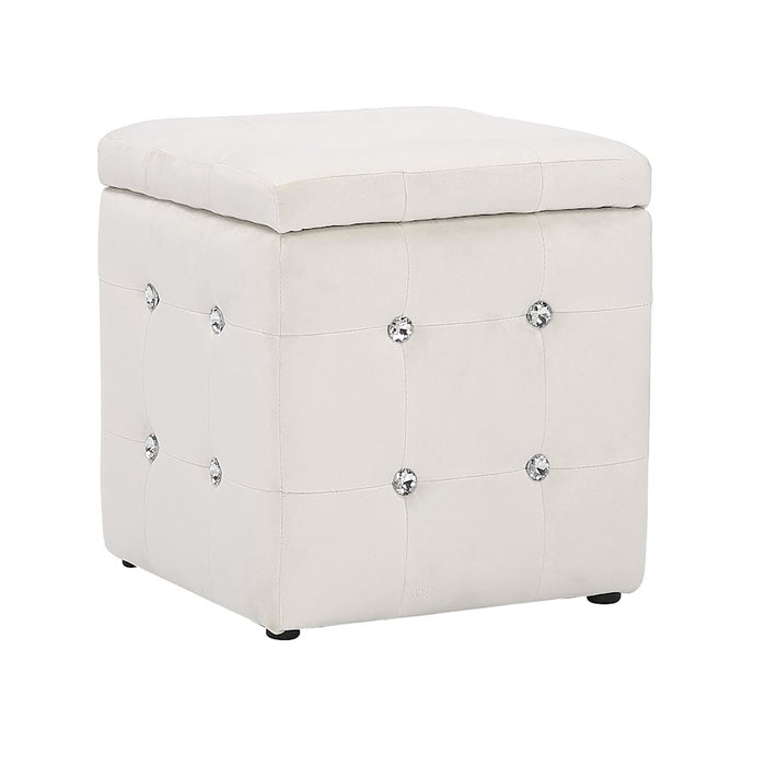 LumiSource Pouf Square Ottoman in White Velvet - OT-AH-POUFSQVW