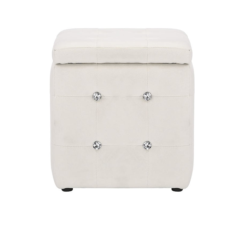 LumiSource Pouf Square Ottoman in White Velvet