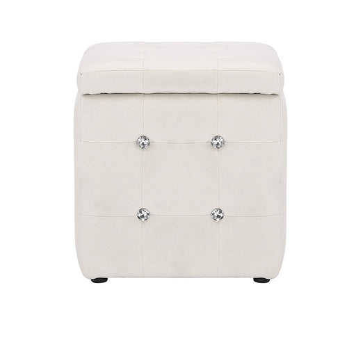 LumiSource Pouf Square Ottoman in White Velvet