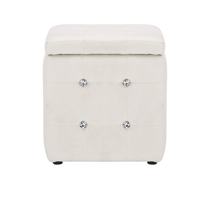 LumiSource Pouf Square Ottoman in White Velvet