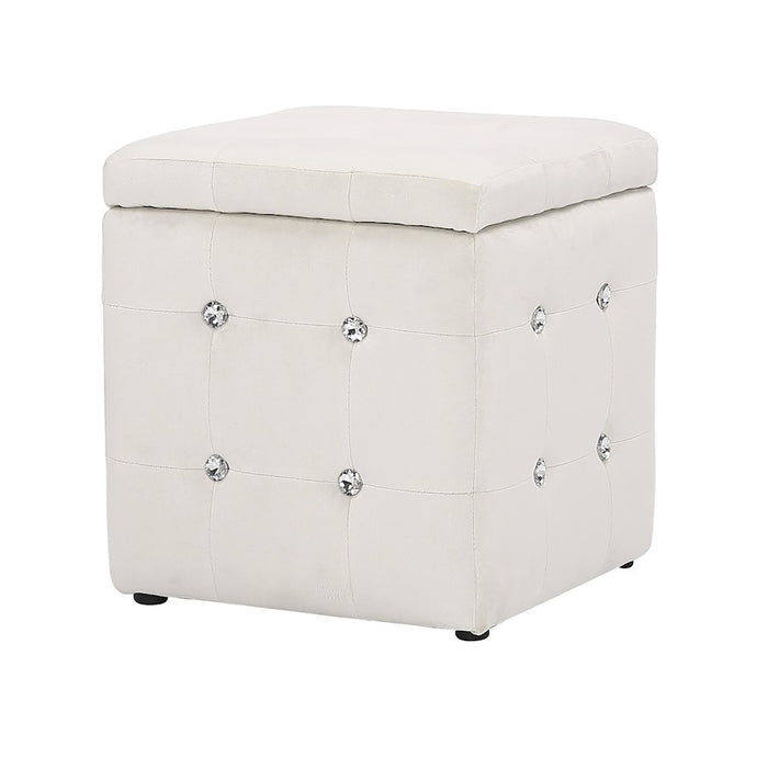 LumiSource Pouf Square Ottoman in White Velvet
