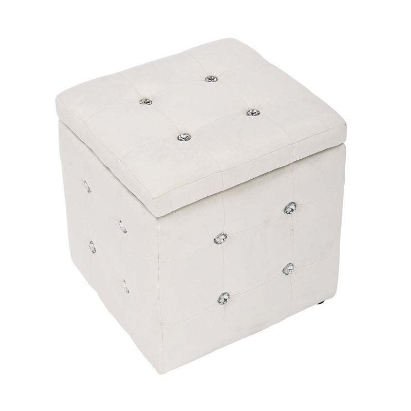 LumiSource Pouf Square Ottoman in White Velvet