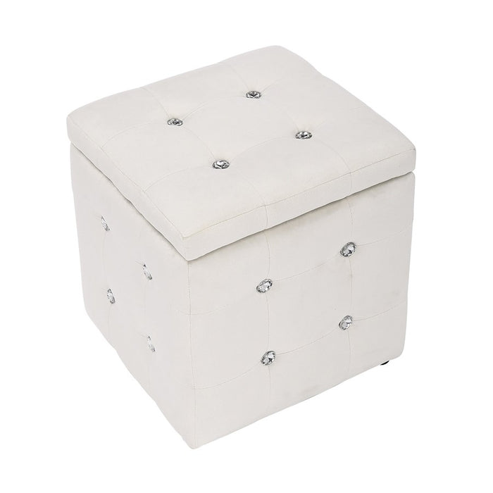 LumiSource Pouf Square Ottoman in White Velvet