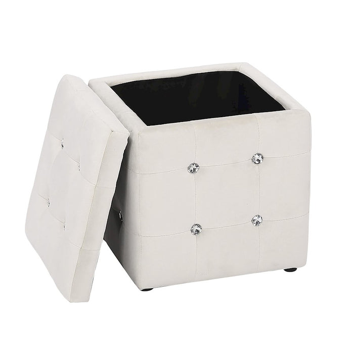 LumiSource Pouf Square Ottoman in White Velvet