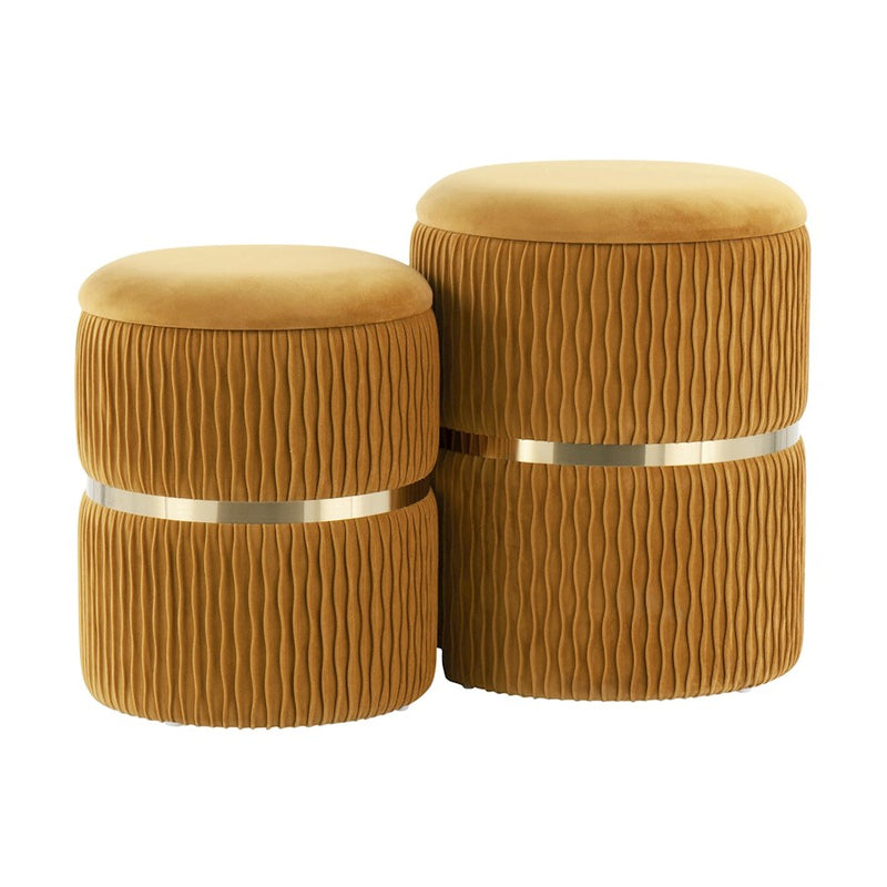 LumiSource Cinch Nesting Ottoman Set in Gold Steel/Orange Velvet - OT-CINCHAUVOR
