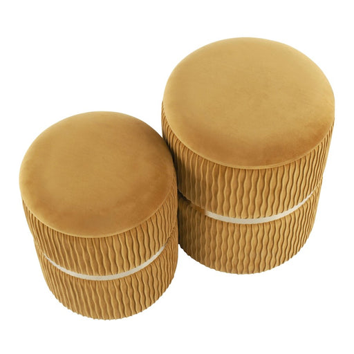 LumiSource Cinch Nesting Ottoman Set in Gold Steel/Orange Velvet