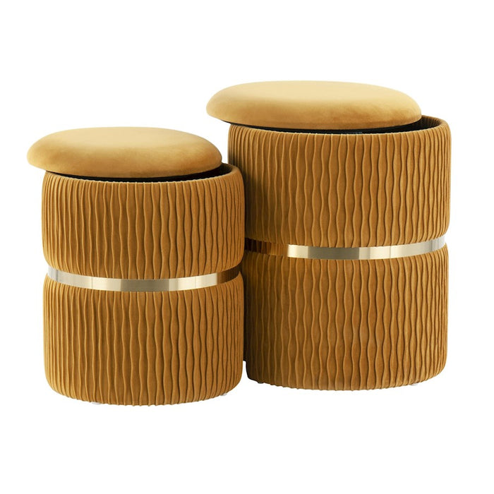 LumiSource Cinch Nesting Ottoman Set in Gold Steel/Orange Velvet