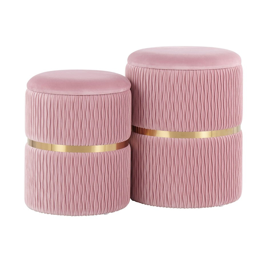 LumiSource Cinch Nesting Ottoman Set, Gold/Blush Pink - OT-CINCHAUVPK