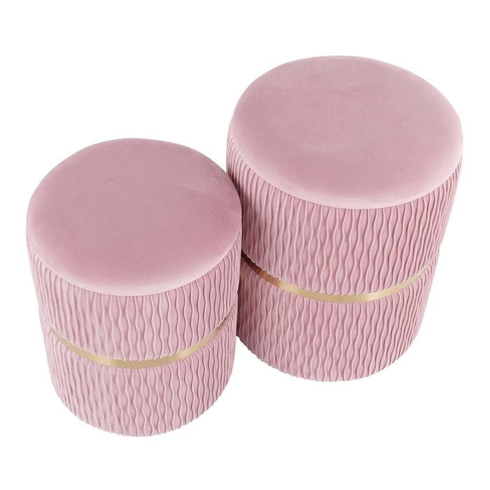 LumiSource Cinch Nesting Ottoman Set, Gold/Blush Pink
